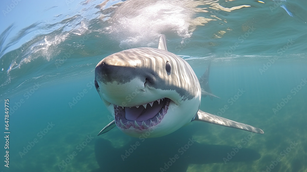 Fototapeta premium great white shark swimming made with generative AI