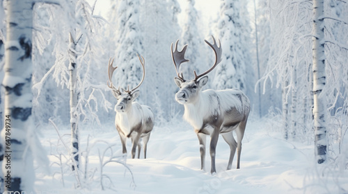 reindeers in winter forest made with generative AI © Annuitti