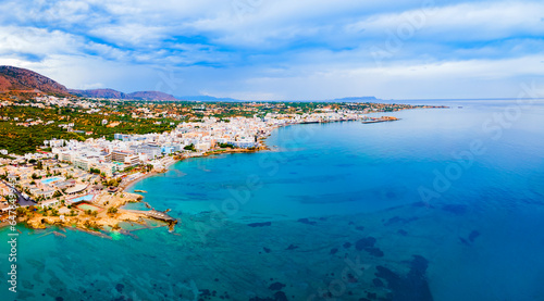 Hersonissos town aerial panoramic view in Crete, Greece