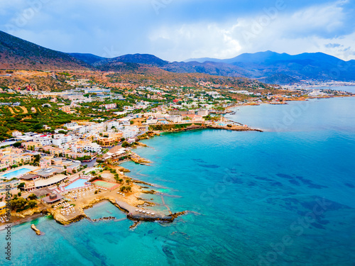 Fototapeta Naklejka Na Ścianę i Meble -  Hersonissos town aerial panoramic view in Crete, Greece