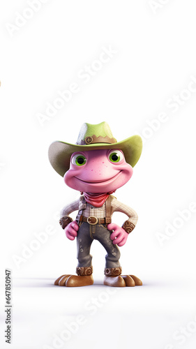 Little 3d FROG character is cowboy