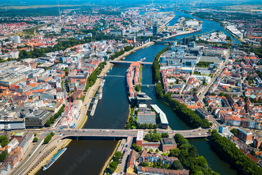 Bremen old town aerial view - obrazy, fototapety, plakaty 