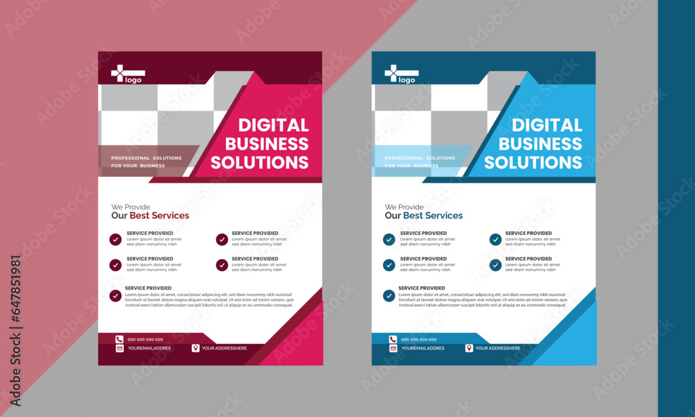 corporate business flyer template design set. Marketing, business proposal, promotion, advertisement, publication, cover page. New digital marketing flyer set.