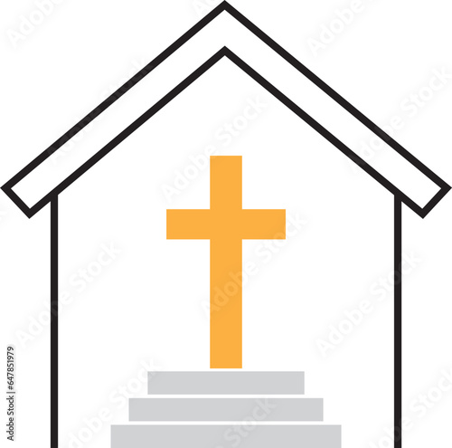 Church and golden holy cross icon.