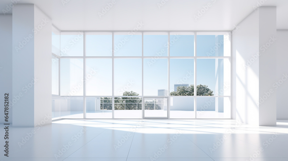 Fototapeta premium empty room with window open space podium made with generative AI