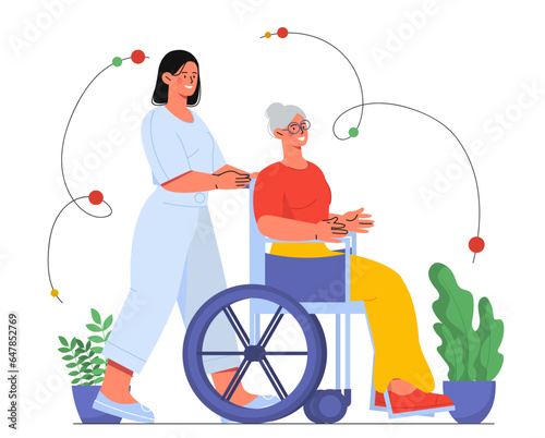 Old woman with care services vector concept