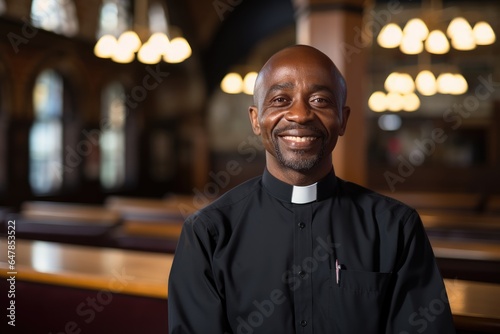 Portrait of a smiling catholic priest. photo