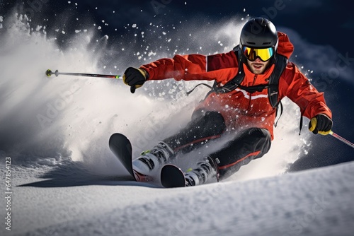 Skier skiing down the slope during a ski race. photo