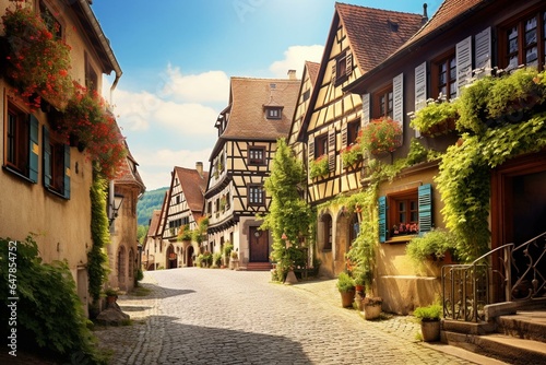 A charming medieval town with picturesque, quaint European houses. Generative AI