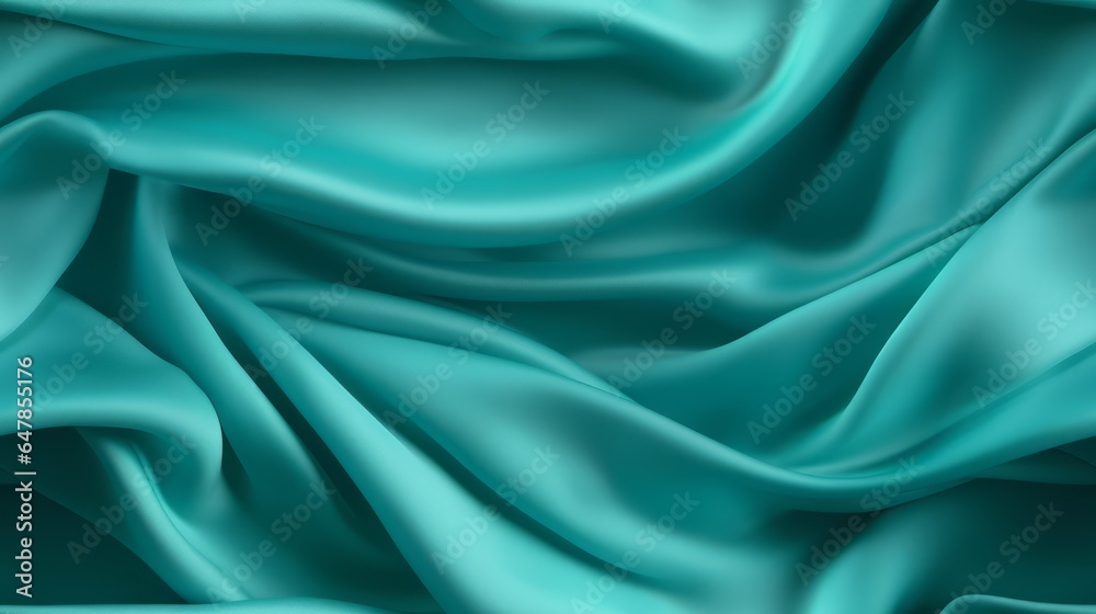 Fototapeta premium Turquoise satin panorama. Lustrous waves of beauty. Celebrate with vibrancy. A touch of luxury.