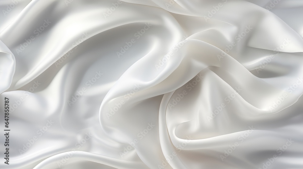 White satin purity. Luxurious waves on fabric. Timeless elegance for design. Ideal for minimalist backgrounds.