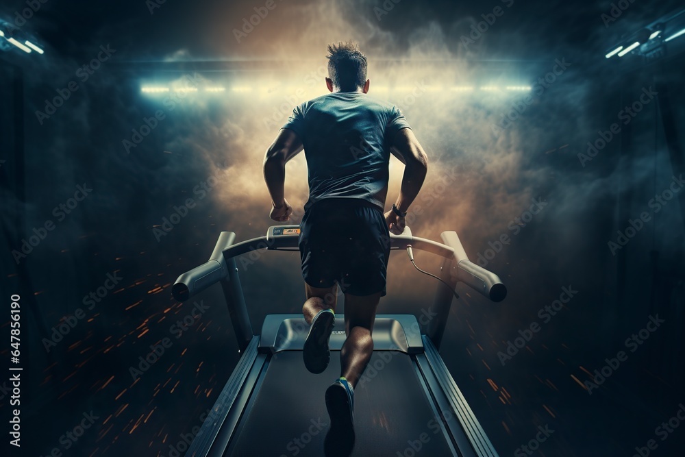 Fototapeta premium man running on a treadmill in full activity