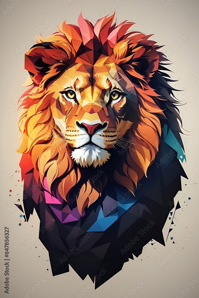 Epic Lion Sunset: 3D Vector Art in Retro Aesthetic, Front Side T-Shirt Design