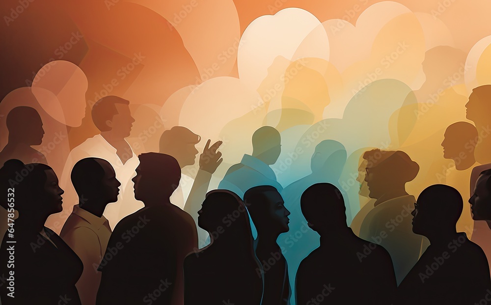 Fototapeta premium Illustration of a multiethnic group of people. Concept of a diverse and multicultural society.