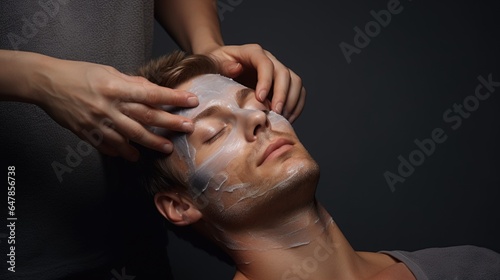 A man getting a facial mask on his face