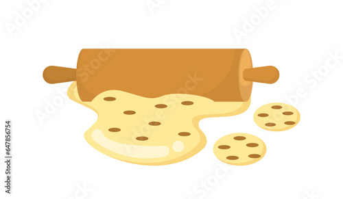 Rolling pin with dough for cooking vector