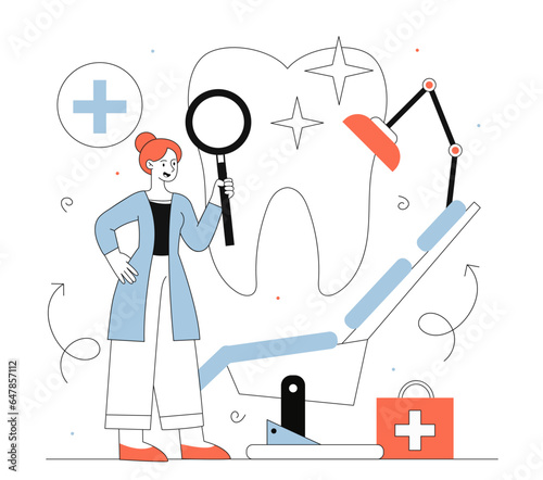 Dental inspection vector line concept