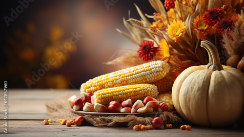 Thanksgiving. holiday mostly associated with end of agricultural work. time to thank God for harvest and help in growing and for all nation's achievements throughout year. banner, copy space, card.