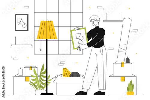 Man move from house vector line concept