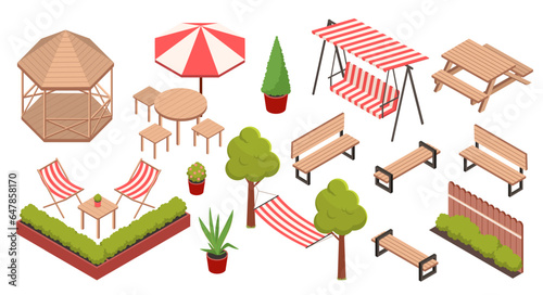 Fotografiet Isometric garden furniture vector set