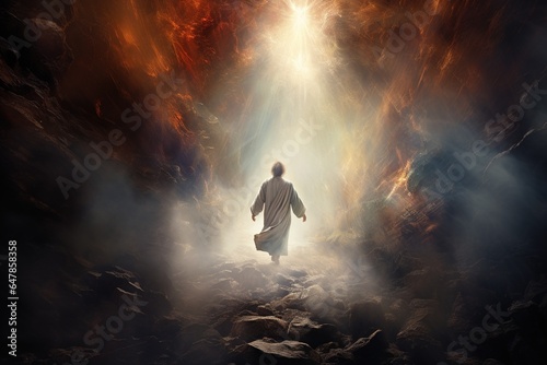  Religious biblical concept of human death, soul goes to purgatory, road to heaven, light at the end of the tunnel, road to god, life and death, heaven, heaven and hell © Ruslan Batiuk