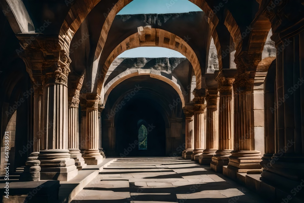 arches of the cathedral of st john the baptist - obrazy, fototapety, plakaty 