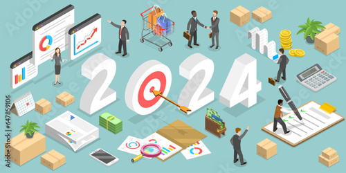 3D Isometric Flat Vector Conceptual Illustration of Procurement Planning In New Year 2024, Inventory Management And Logistics