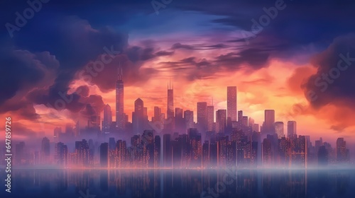Dreamy sunset in the city landscape with a neon gradient  © Erox