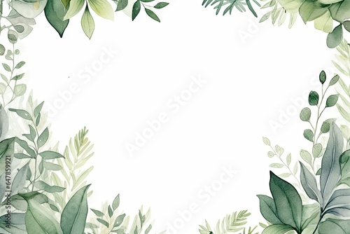 Wallpaper Mural Green leaves as a frame with empty white background space for your text. Wedding invitation or postcard design in watercolor wallpaper style. Torontodigital.ca
