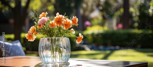 Outdoor garden table with vase for flowers