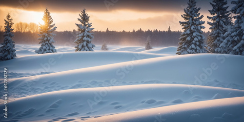 snowy winter landscape scenery sunset © magann