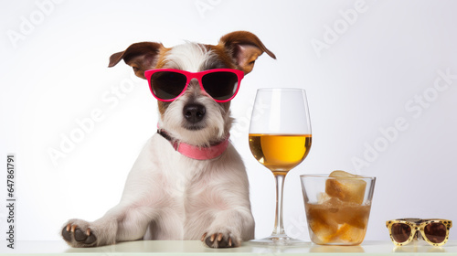 Jack russell terrier Dog with eyeglass and Cocktail © Birgit Reitz-Hofmann