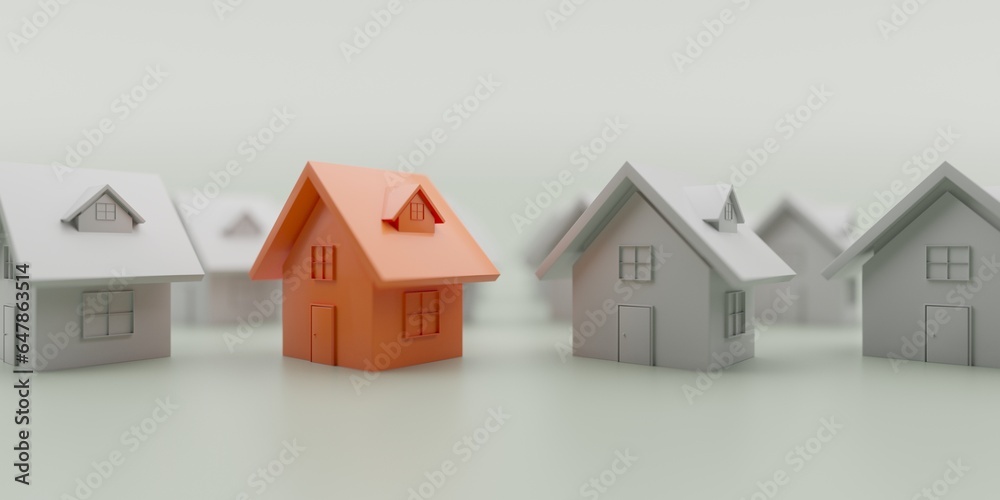 Unique orange house standing out from crowd. Real estate market Unique orange house standing out from crowd. Real estate market