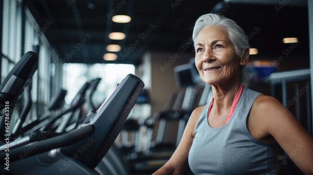 Senior woman working out in the gym