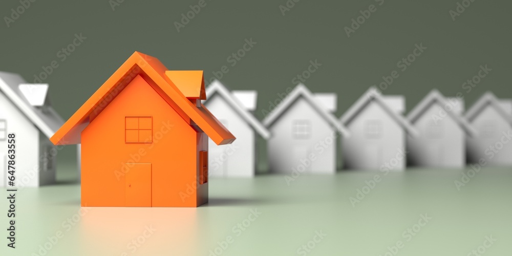 Unique orange house standing out from crowd. Real estate market