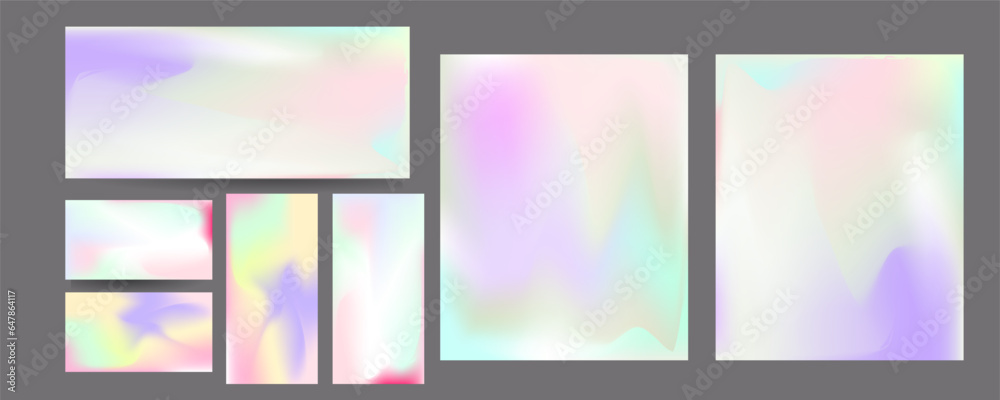 Gradient The 3D Memphis Style mesh cover set of backgrounds The Clean Style texture foil pearl shades. Abstract 3D gradient with holographic foil. 90s, 80s retro style