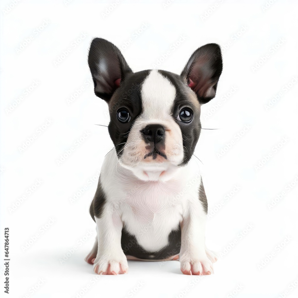 Boston Terrier Pup's Endearing Look, Generative AI Boston Terrier Pup's Endearing Look, Generative AI
