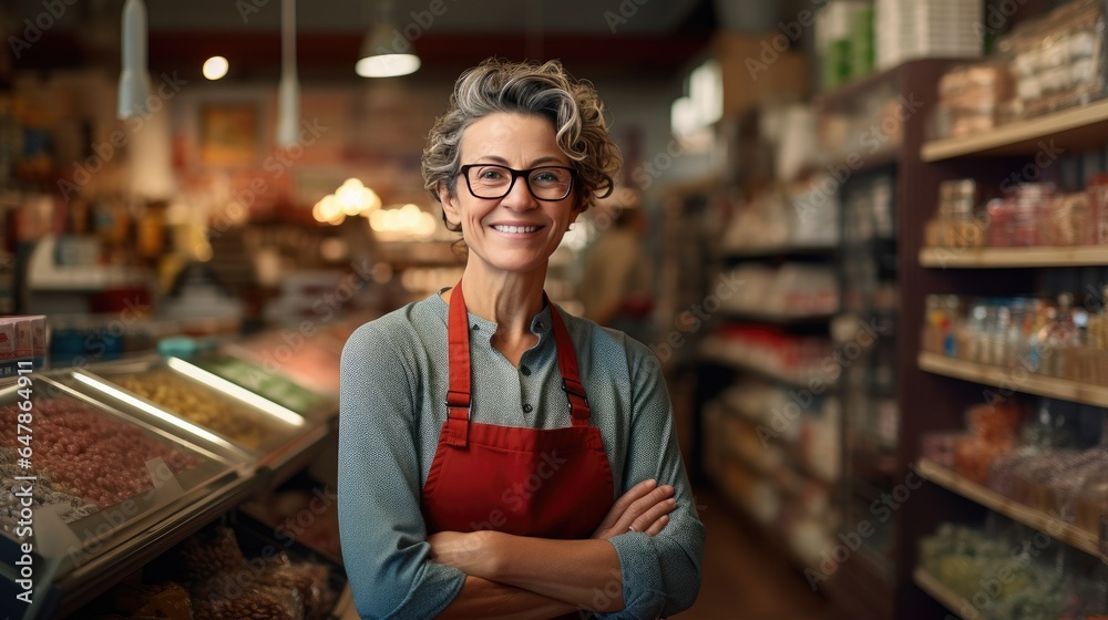 Portrait of a middle-aged female store worker Portrait of a middle-aged female store worker