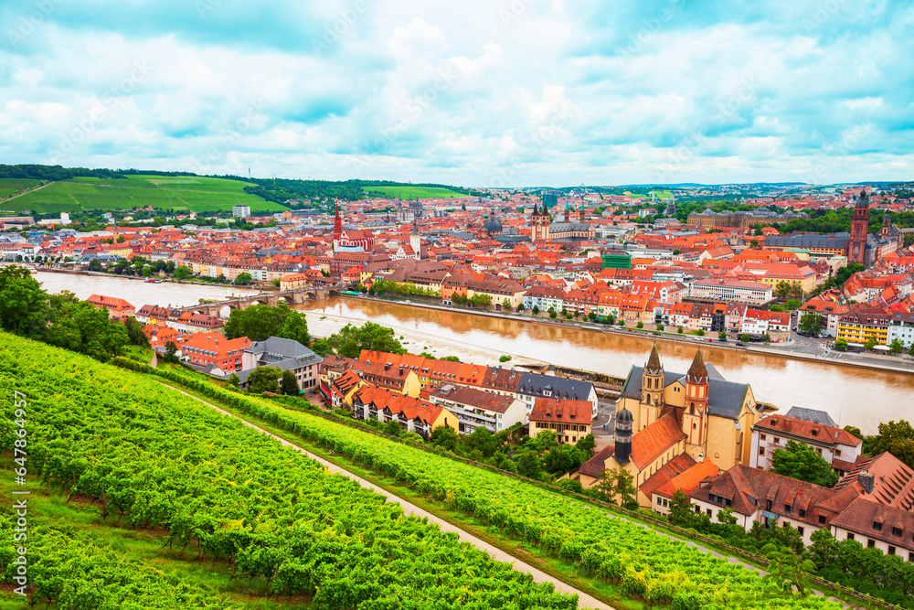 Wurzburg old town aerial view, Germany