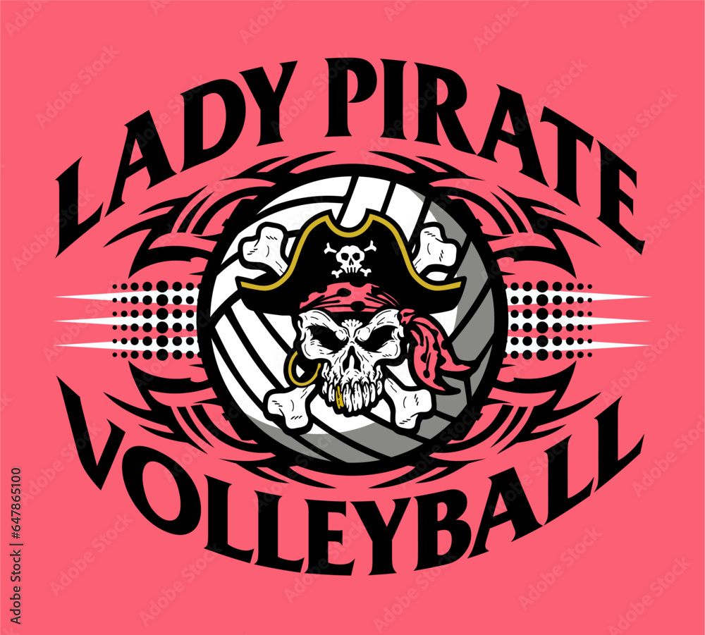 Fototapeta premium tribal lady pirate volleyball team design with mascot inside ball for school, college or league sports