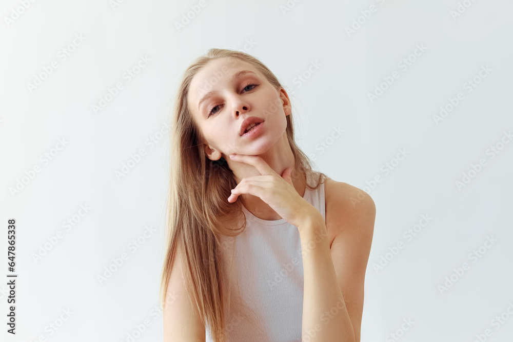 Funny student girl portrait on white background Funny student girl portrait on white background