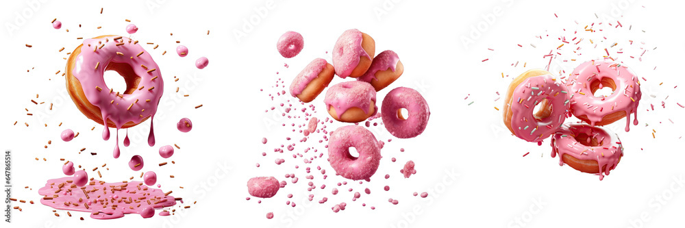 Png Set Moving pink doughnuts with sprinkles transparent background American bakery Creative design Fun food idea Png Set Moving pink doughnuts with sprinkles transparent background American bakery Creative design Fun food idea