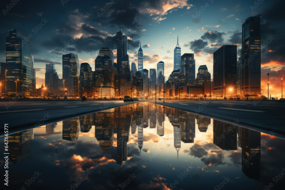 Reflective skyscrapers and business office buildings. Generative Ai. Reflective skyscrapers and business office buildings. Generative Ai.