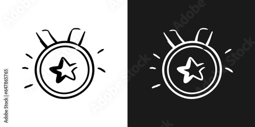 Medal hand drawn sketch icon in black and white. Award golden medal doodle winner symbol. Vector EPS 10