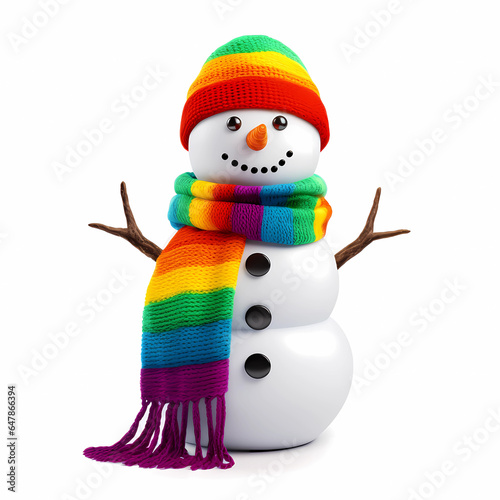 snowman isolated on white background, rainbow colours