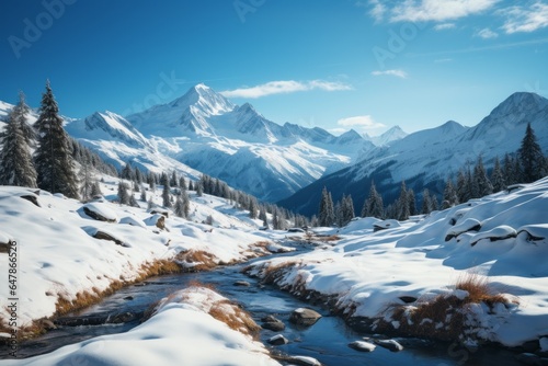 Mountains covered in snow for winter holidays. Merry christmas and happy new year concept. Background