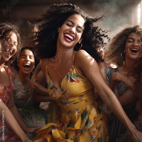 group of women people dancing, happiness, celebration, AI generative