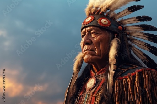 Fototapeta The chief of the Apache Indians is a native American man