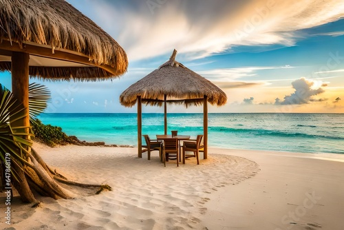 beach with umbrella and chairs © zaroosh
