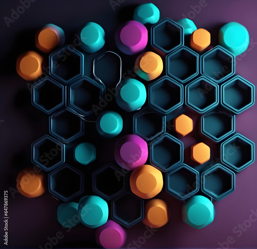 Fondo abstracto de geometría hexagonal. Representación 3D. fondo oscuro, colorido